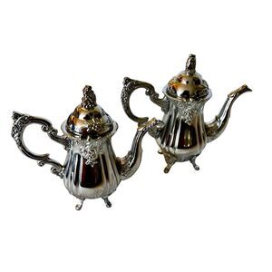 Ornate Godinger Silver Plated Victorian Teapot Salt Pepper Shaker Set